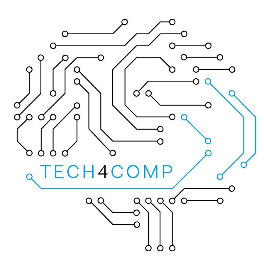 zur Vergrößerungsansicht des Bildes: Logo tech4comp, Netzgrafik mit hellblauem Schriftzug