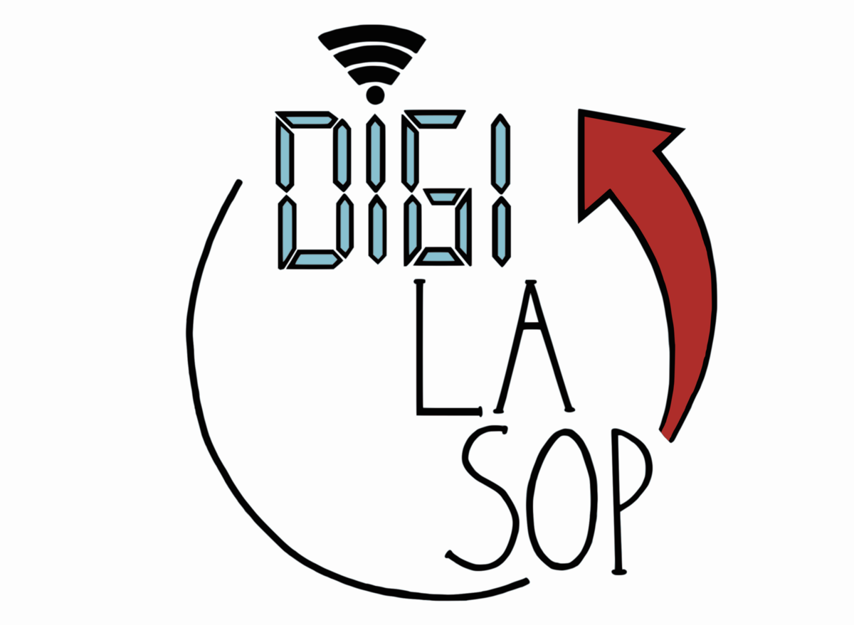 Logo des Projektes Digi-LA-SOP mit rotem Pfeil und WLAN-Zeichen