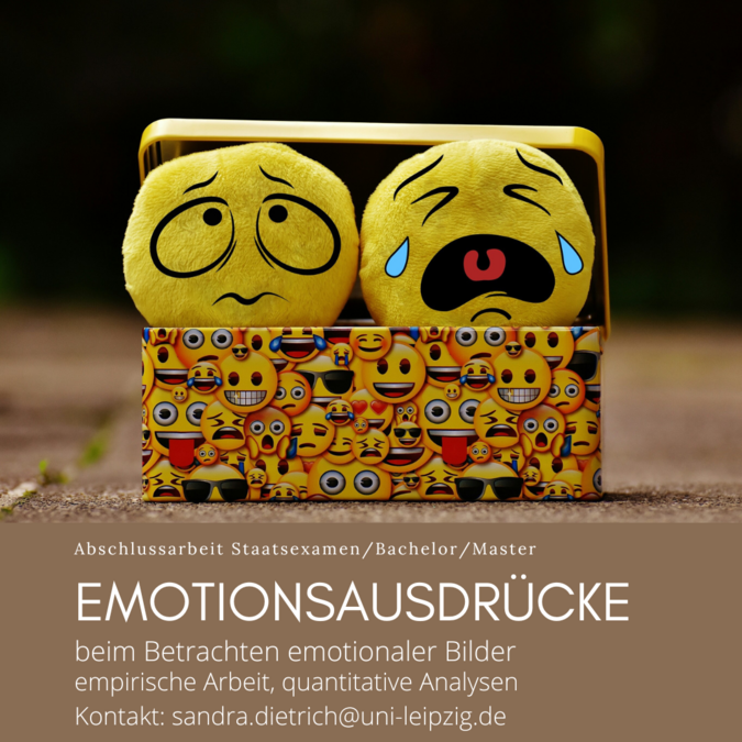 zur Vergrößerungsansicht des Bildes: Collage enthält die Ausschreibung des Themas "Emotionsausdrücke" in einer Abschlussarbeit.