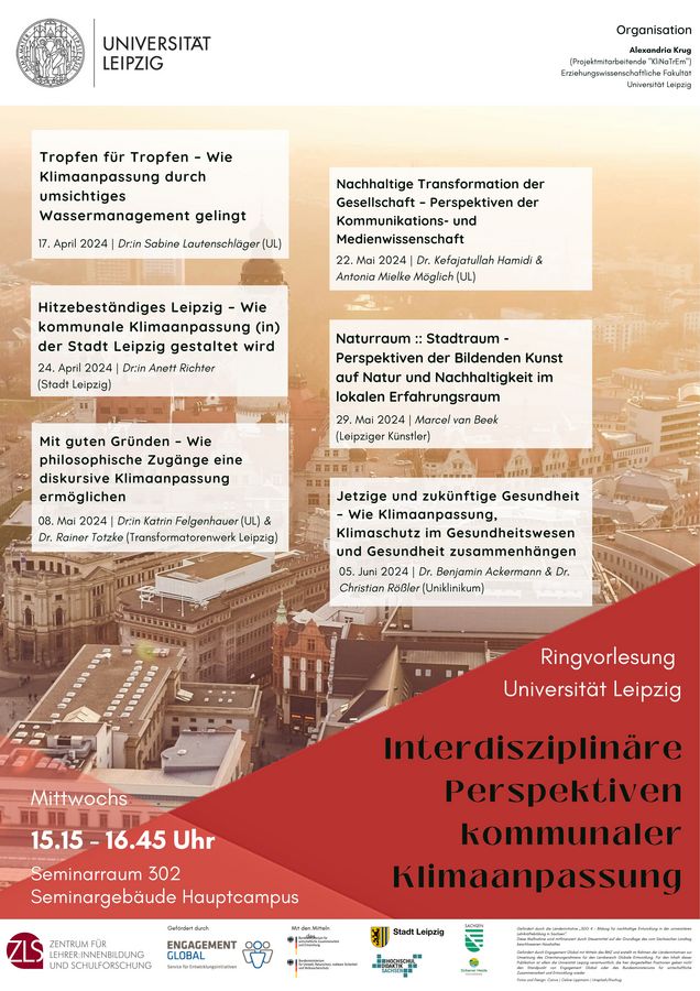 Ringvorlesung "Interdisziplinäre Perspektiven kommunaler Klimaanpassung", Plakat: Institut für Pädagogik und Didaktik zur Vergrößerungsansicht des Bildes: Plakat mit der Veranstaltungsübericht der Ringvorlesung